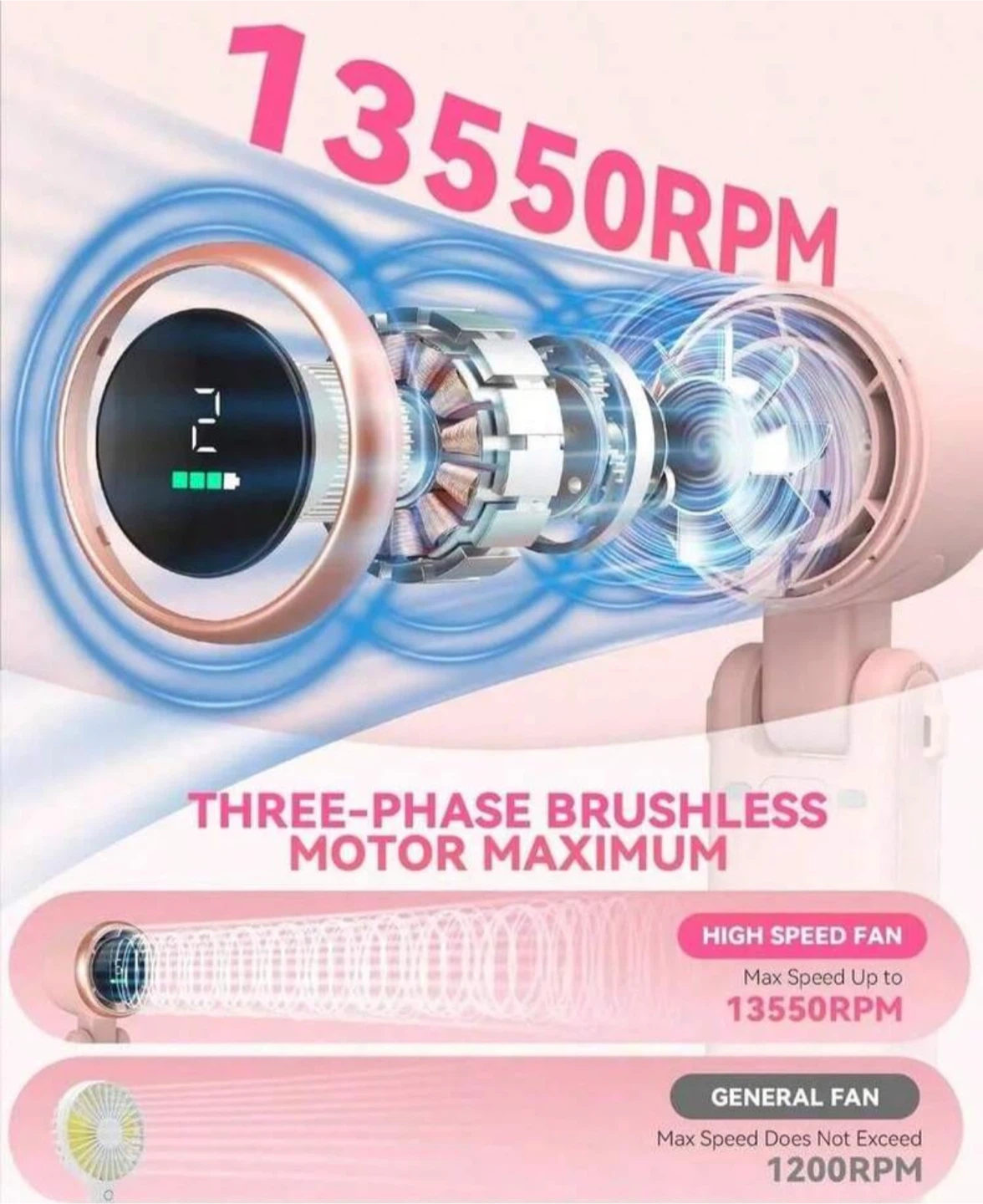 Portable 3-in-1 Handheld Neck and Desk Fan - photo 2