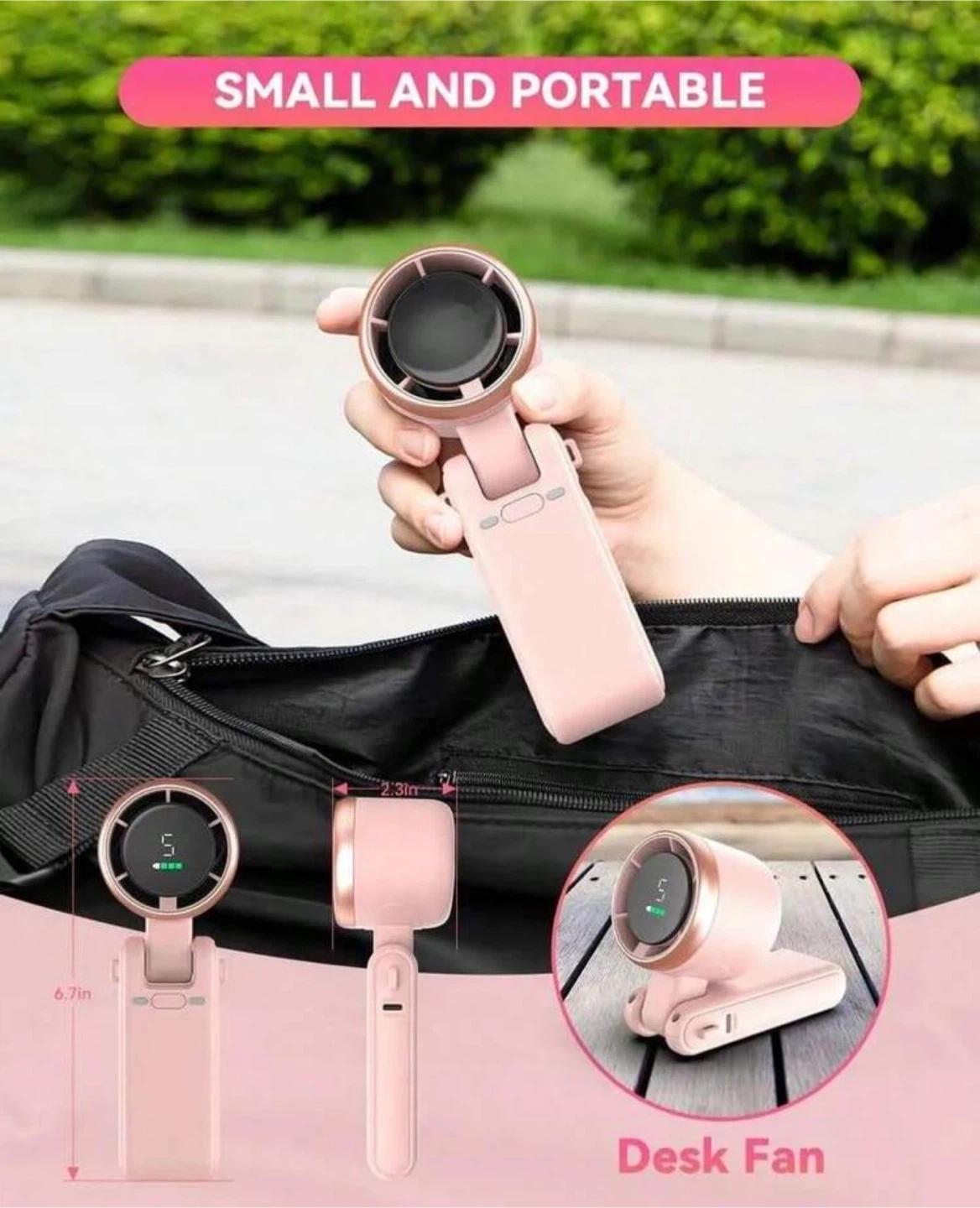 Portable 3-in-1 Handheld Neck and Desk Fan - photo 4