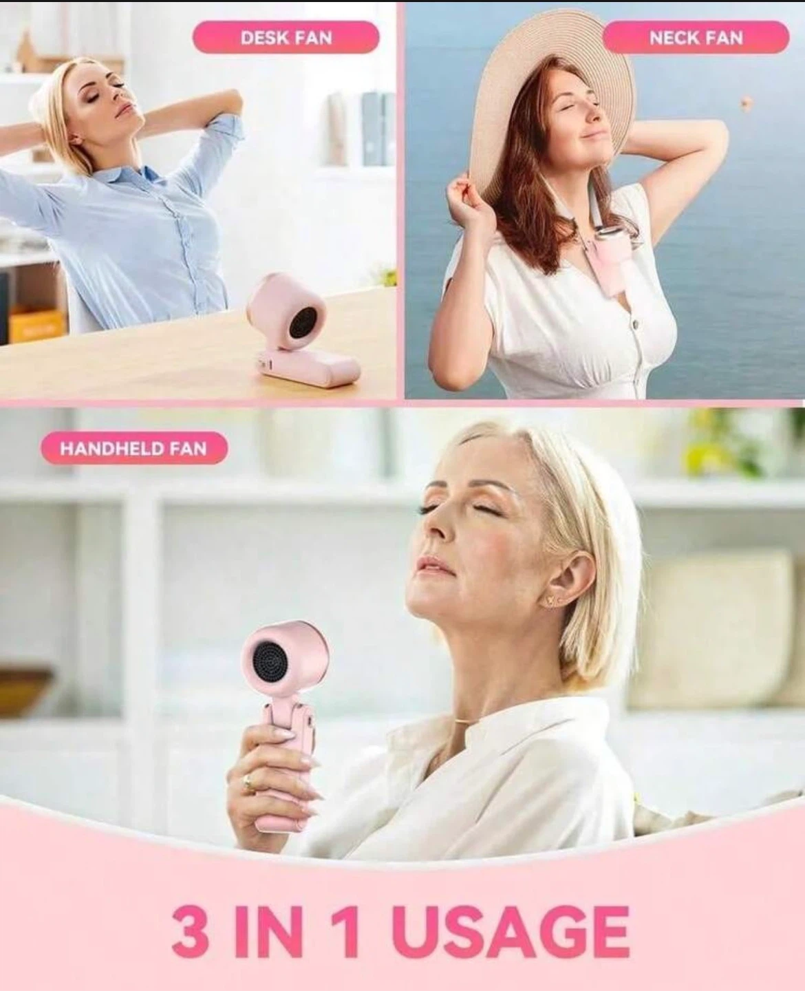 Portable 3-in-1 Handheld Neck and Desk Fan - photo 5