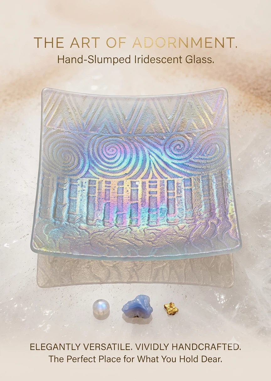 🏈 Hand-Slumped Iridescent Glass Decorative Dish