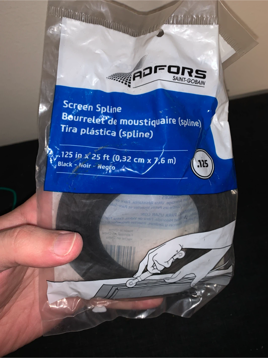 🏈 ADFORS Screen Spline 25 ft x .125 in