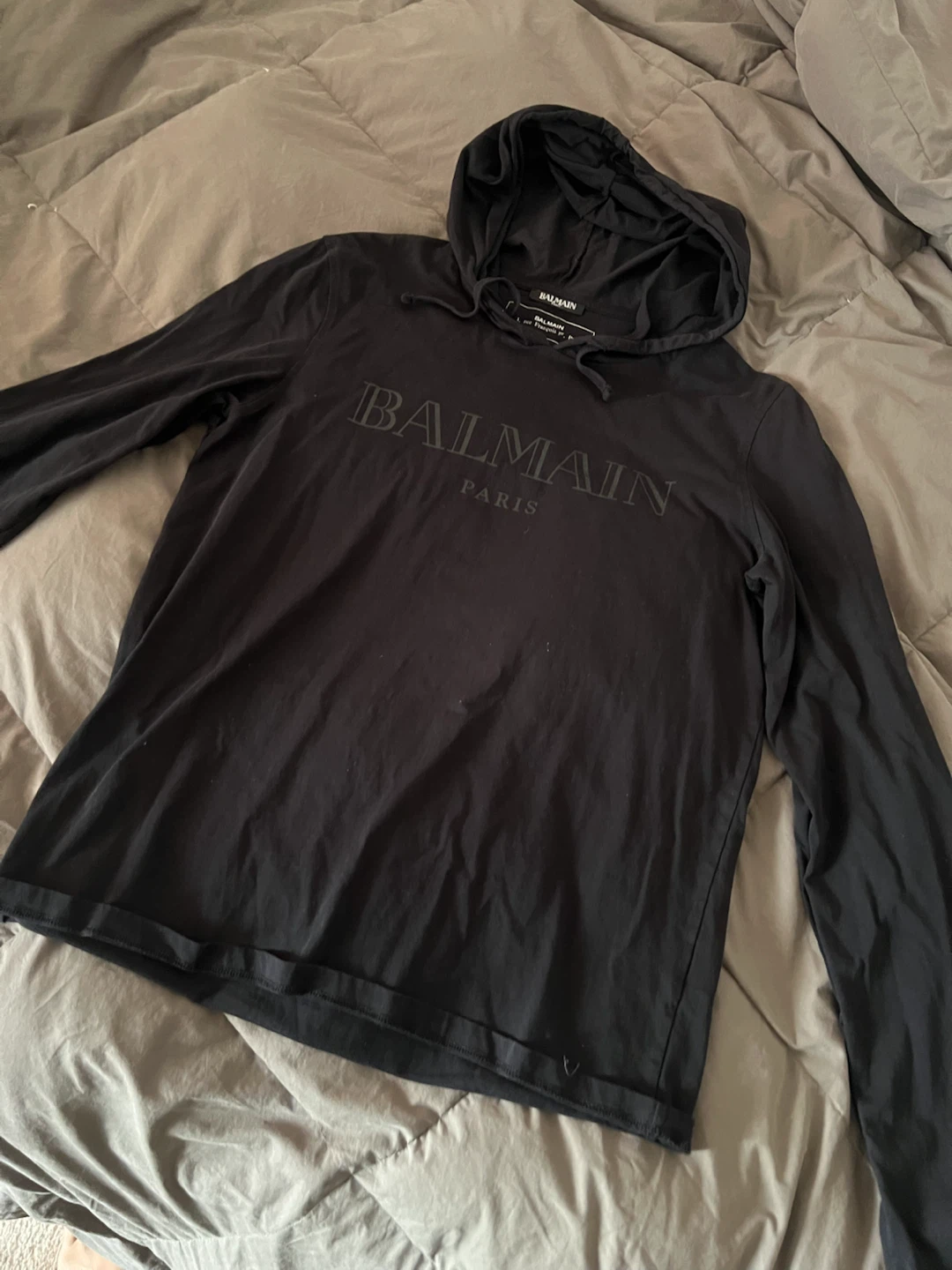 Mens Balmain Paris Black Hooded Long Sleeve Shirt