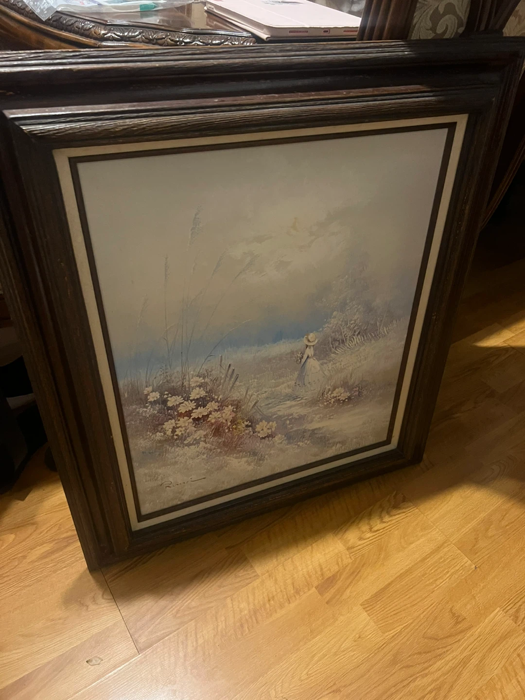 Vintage Framed oil painting of Woman in Field 🏈