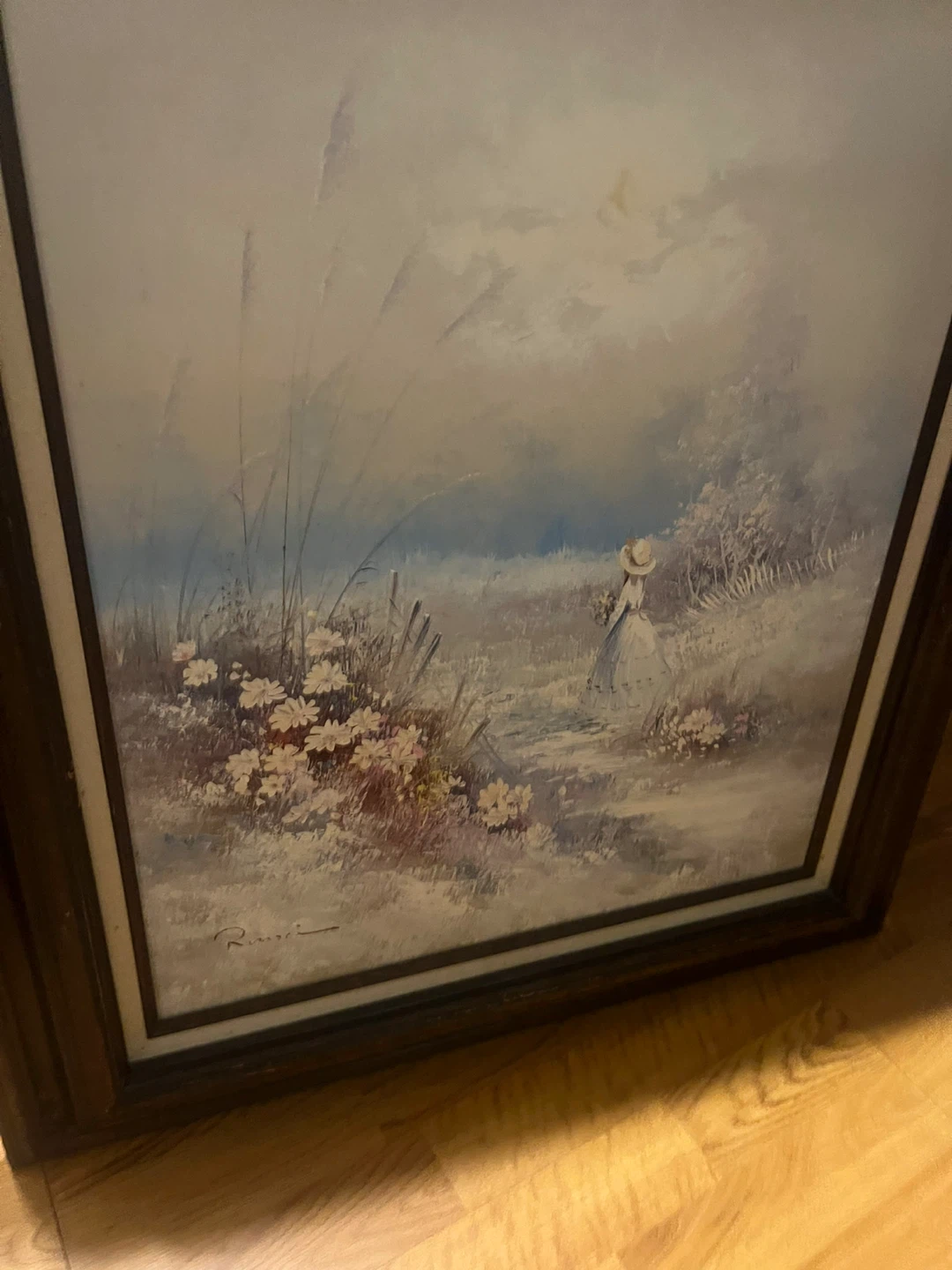 Vintage Framed oil painting of Woman in Field 🏈 - photo 2