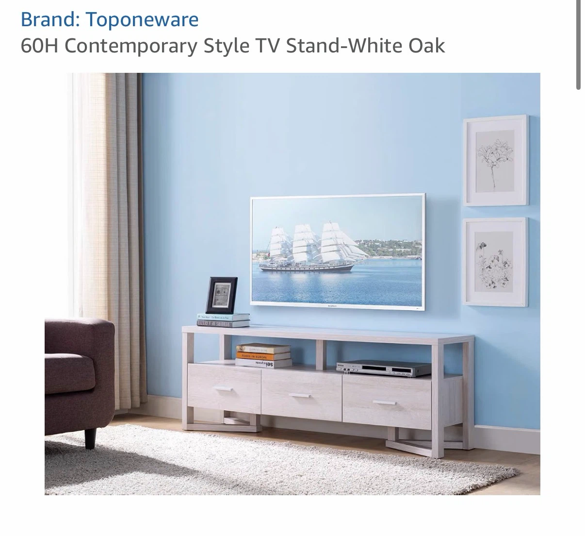 Toponeware 60H Contemporary White Oak TV Stand