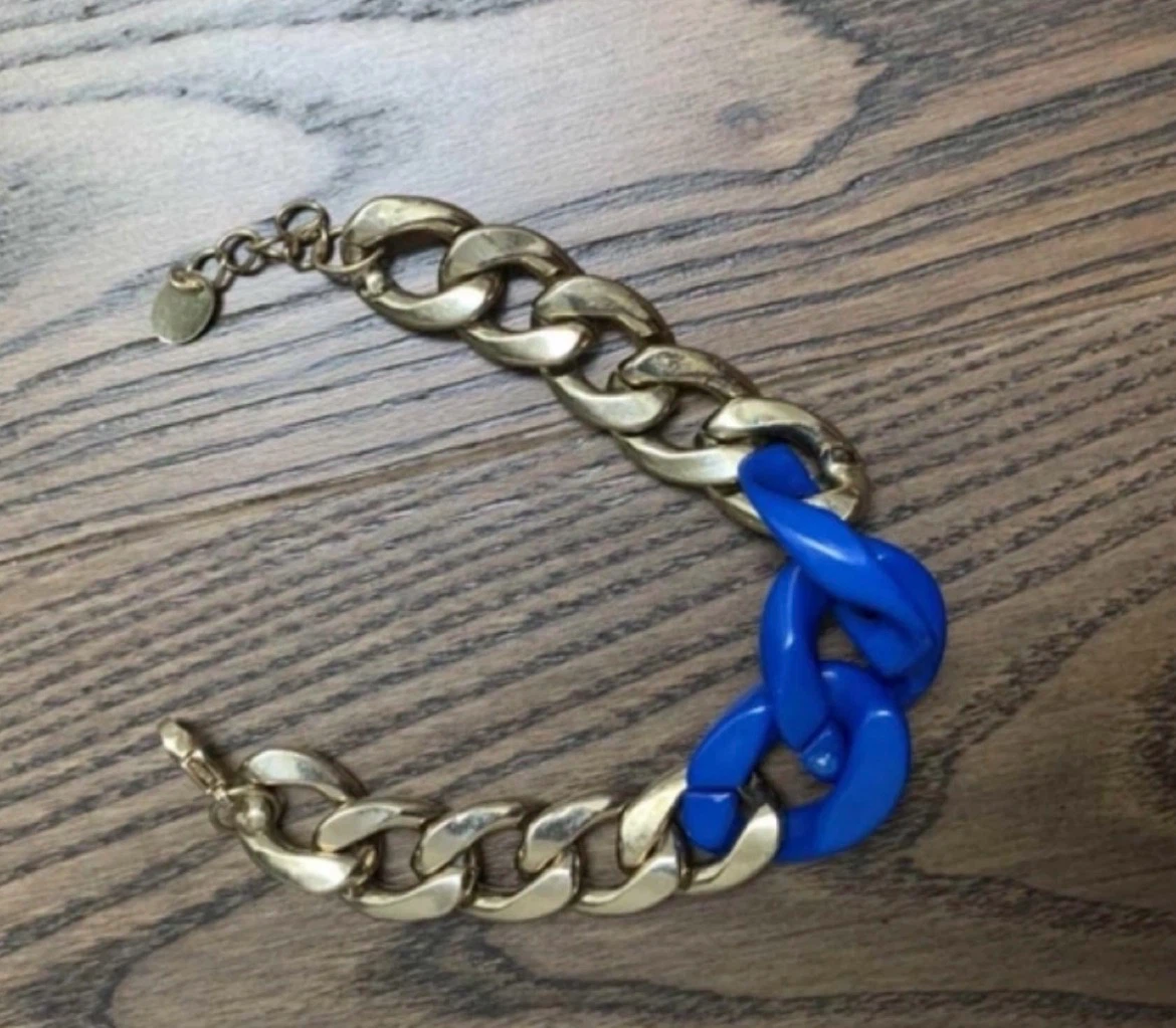 Gold-tone and Blue Chain Link Bracelet