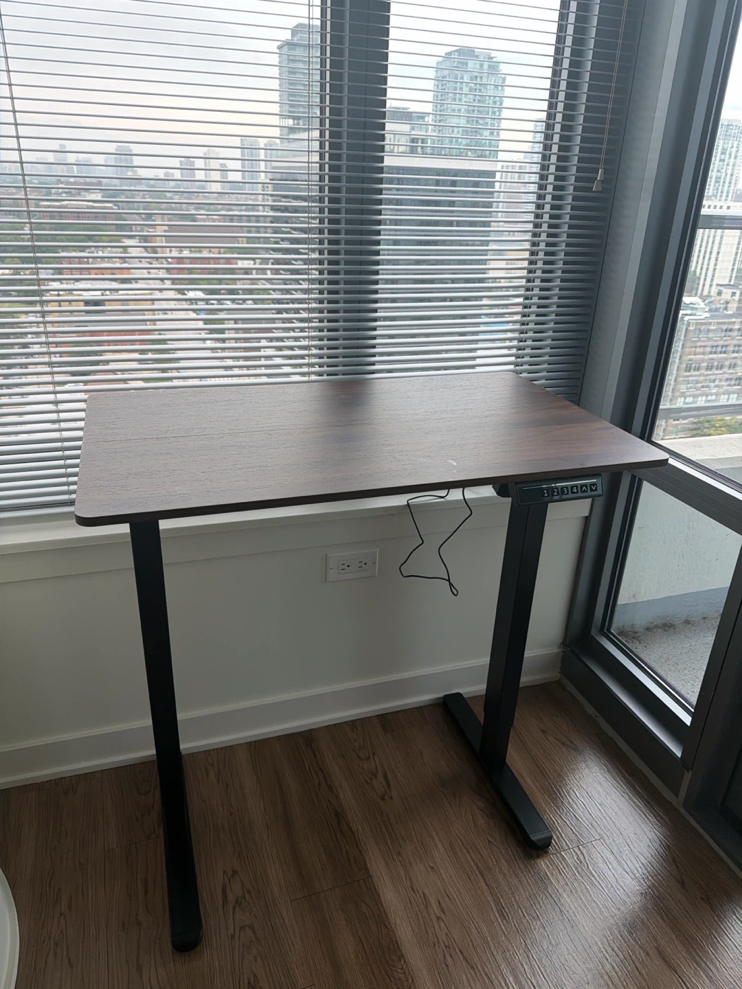 Brand New! Compact Adjustable Standing Desk with Dark Wood Top