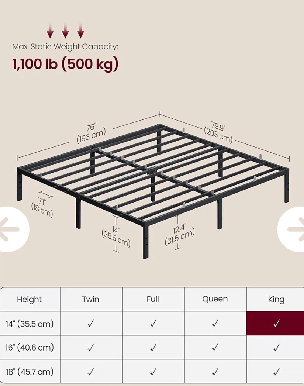 VASAGLE King Size Metal Bed Frame - photo 2