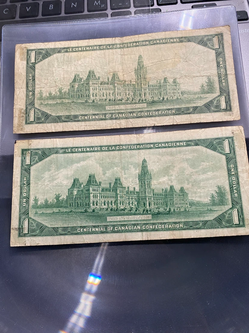 Two 1967 Centennial Canadian One Dollar Bills - photo 2