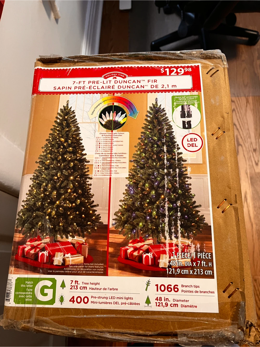 7ft Christmas tree Pre-Lit Duncan Fir in box