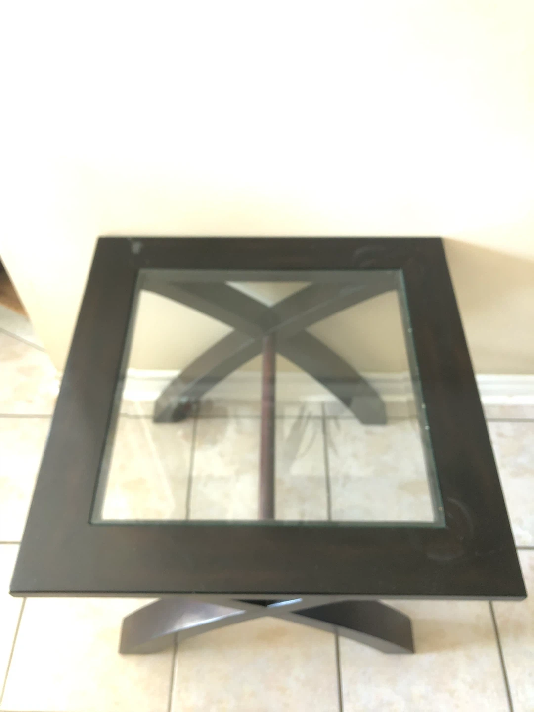 2 Dark Wood Glass Top Side Table - photo 2