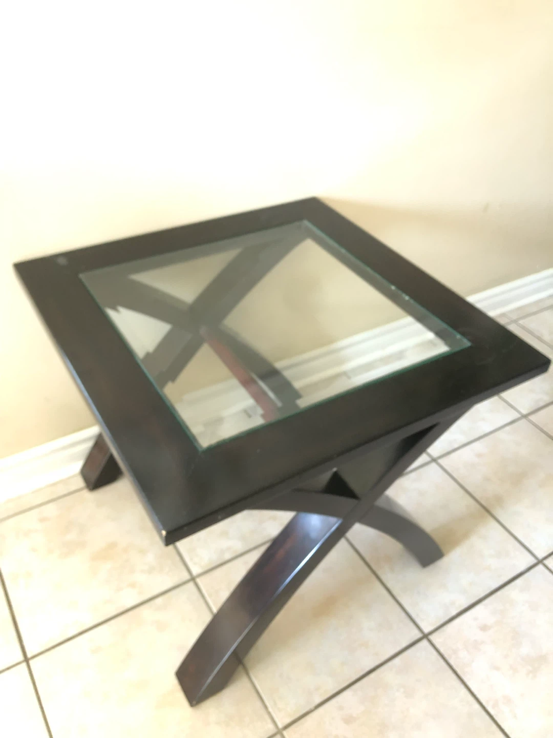 2 Dark Wood Glass Top Side Table - photo 3