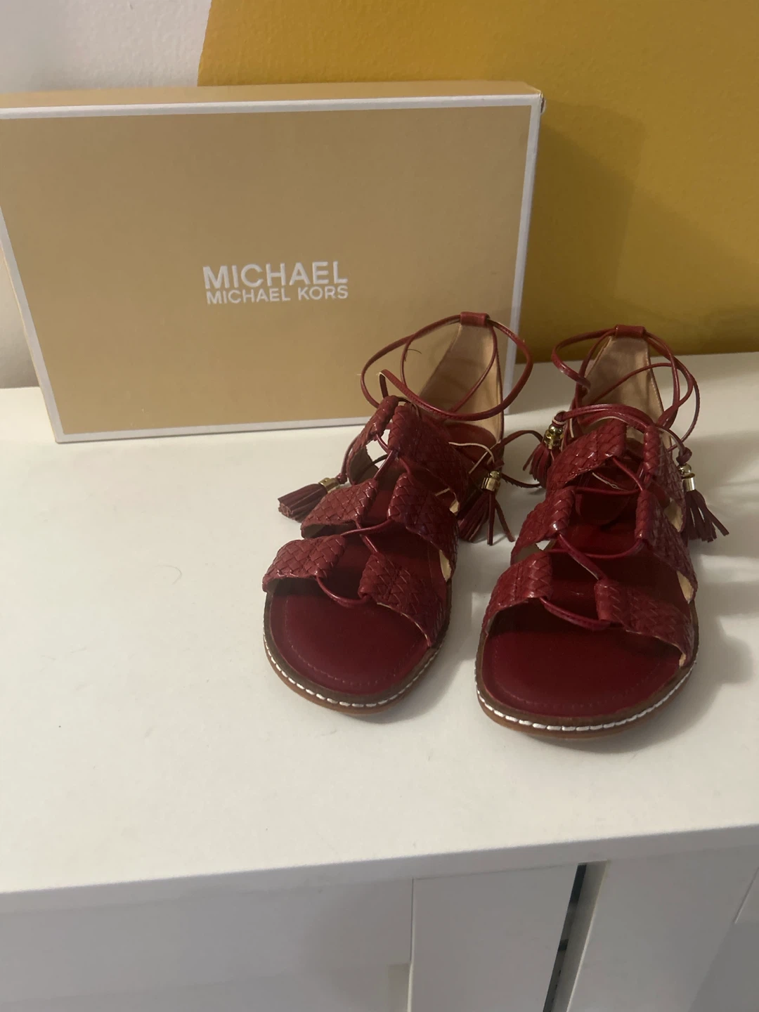 Michael Kors Red Woven Lace-Up Sandals 🏈