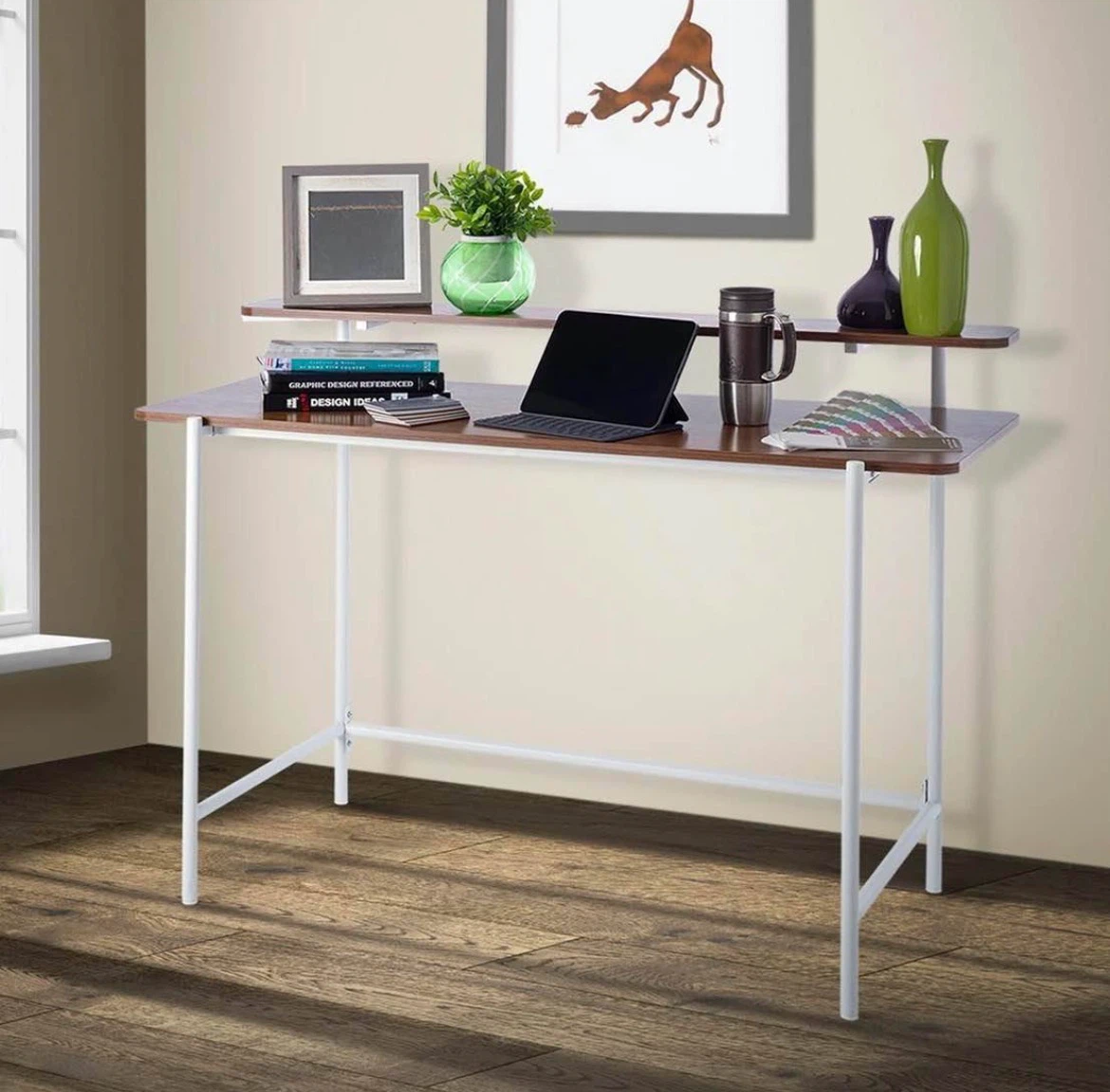 Two-Tier Desk with Wood Finish