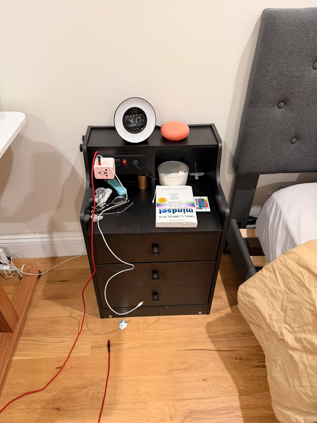 Adorneve Black Nightstand with Charging Station - photo 3