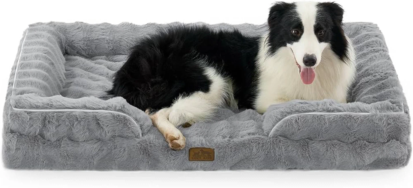 COZY KISS Faux Fur Orthopedic Extra Large Dog Bed, XL 112x81x18