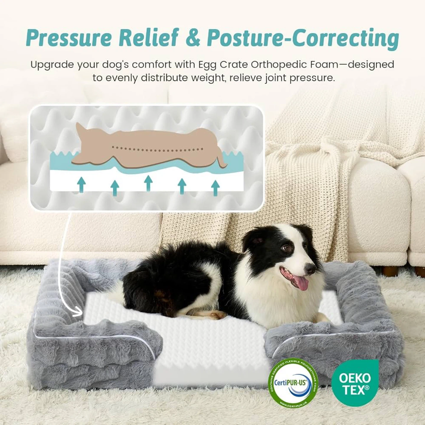 COZY KISS Faux Fur Orthopedic Extra Large Dog Bed, XL 112x81x18 - photo 2