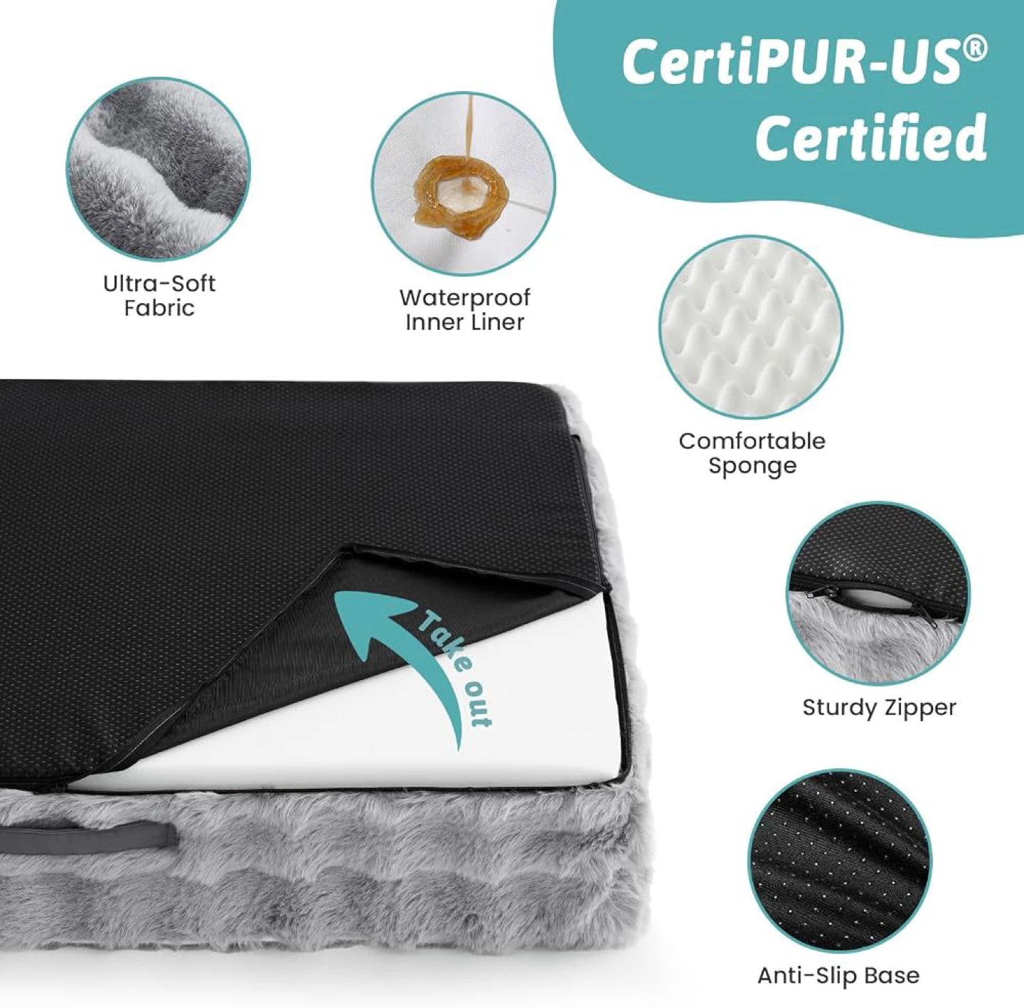 COZY KISS Faux Fur Orthopedic Extra Large Dog Bed, XL 112x81x18 - photo 4