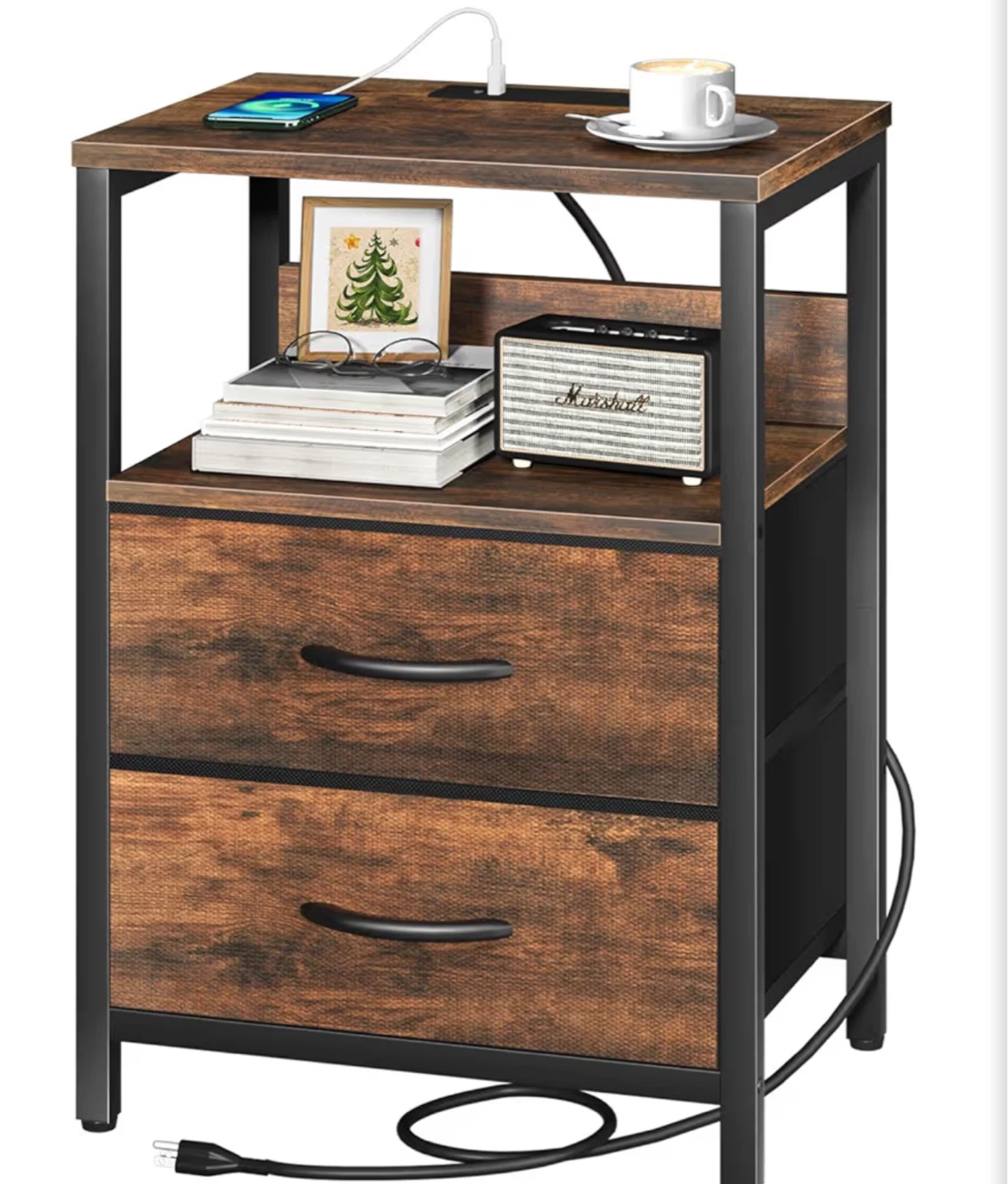 Rustic Nightstand with Charging Station
