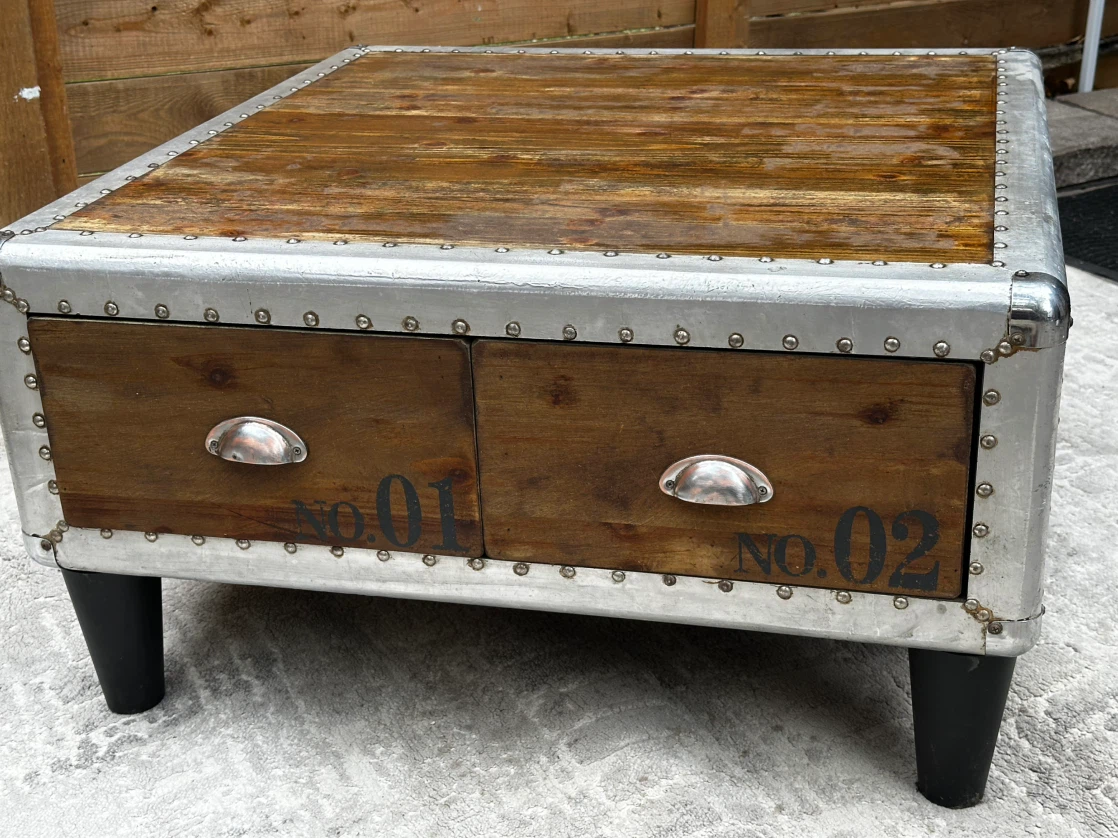 Industrial Wood & Metal Coffee Table with Drawers - photo 2