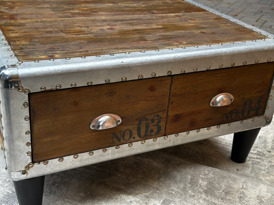 Industrial Wood & Metal Coffee Table with Drawers - photo 3
