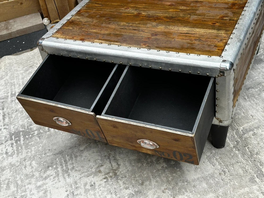 Industrial Wood & Metal Coffee Table with Drawers - photo 4