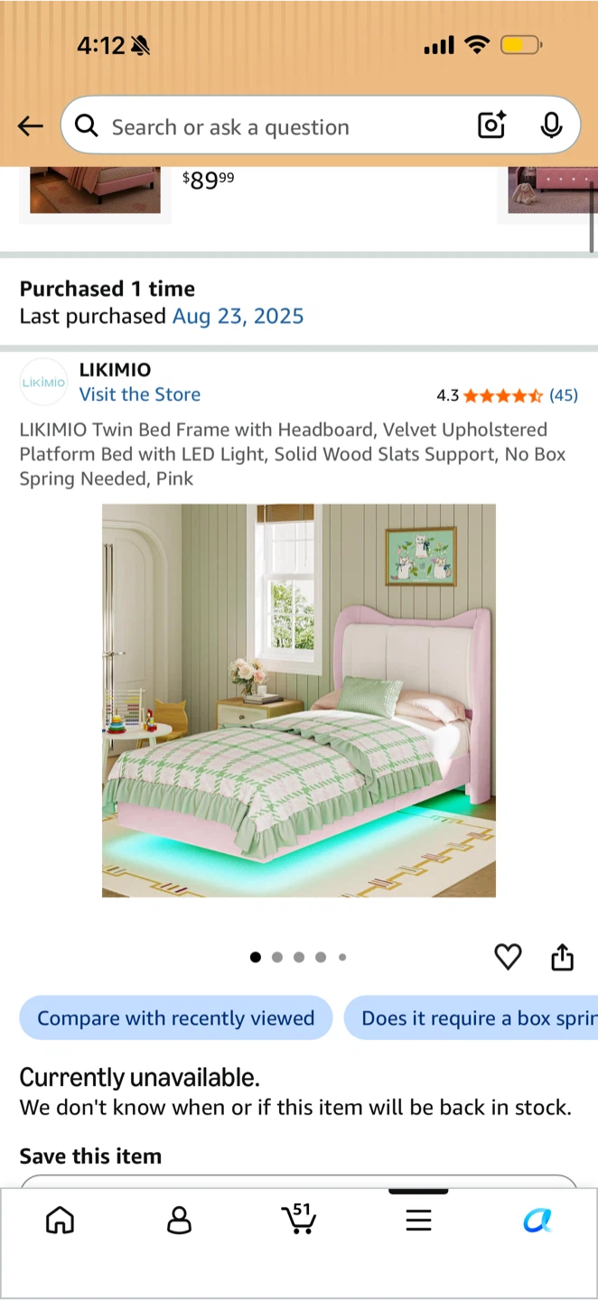 LIKIMIO Twin Bed Frame with Headboard, Pink