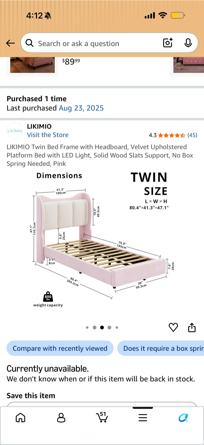 LIKIMIO Twin Bed Frame with Headboard, Pink - photo 2