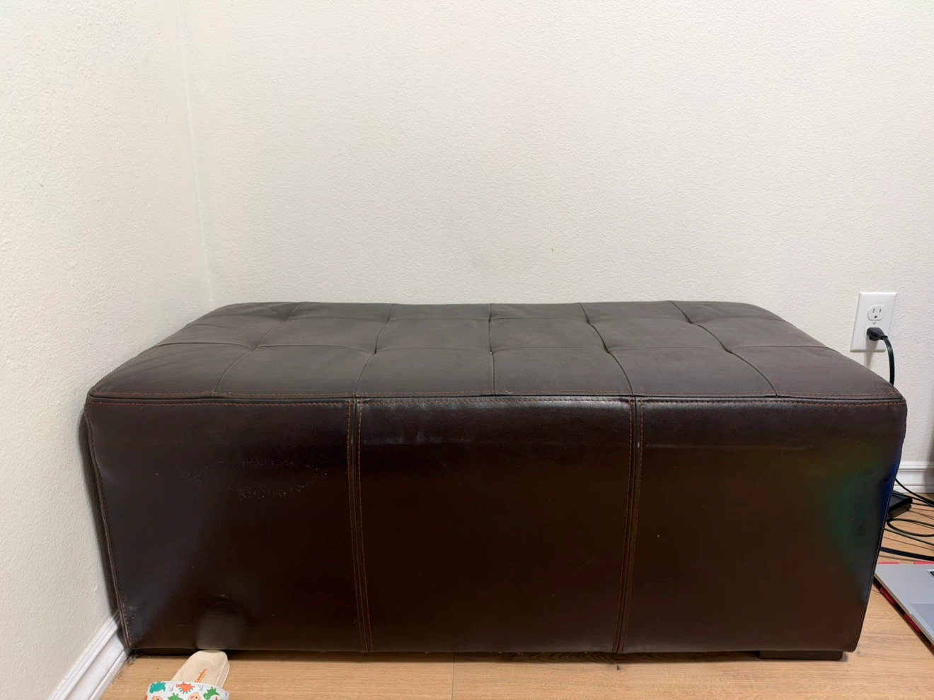 Move out sell - Dark Brown Faux Leather Tufted Ottoman