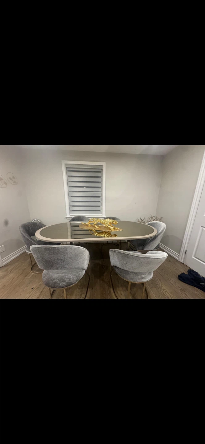 Modern Oval Dining Set with 6 Velvet Chairs