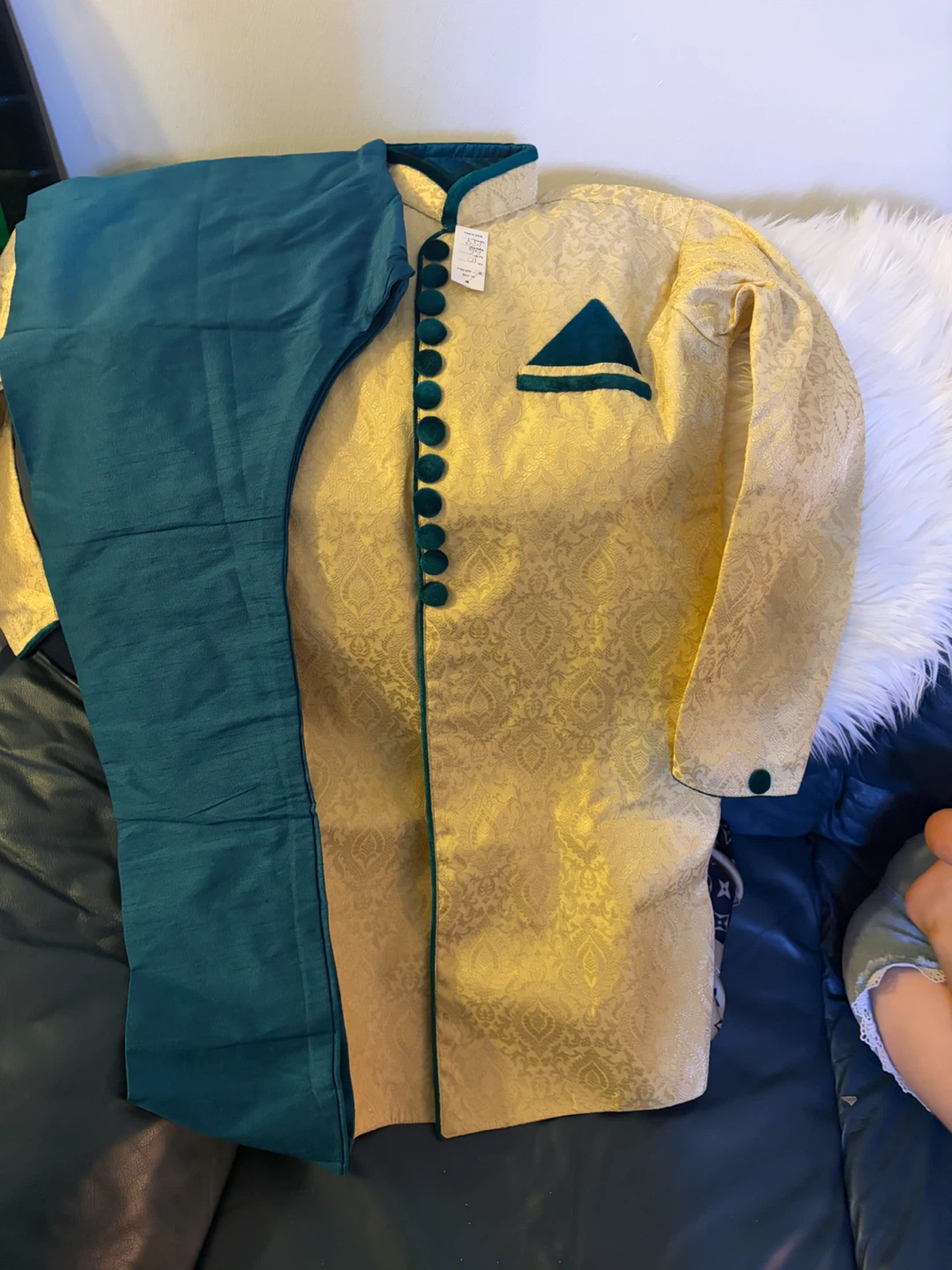 Gold and Teal Traditional Boys' Kurta Set all 35$