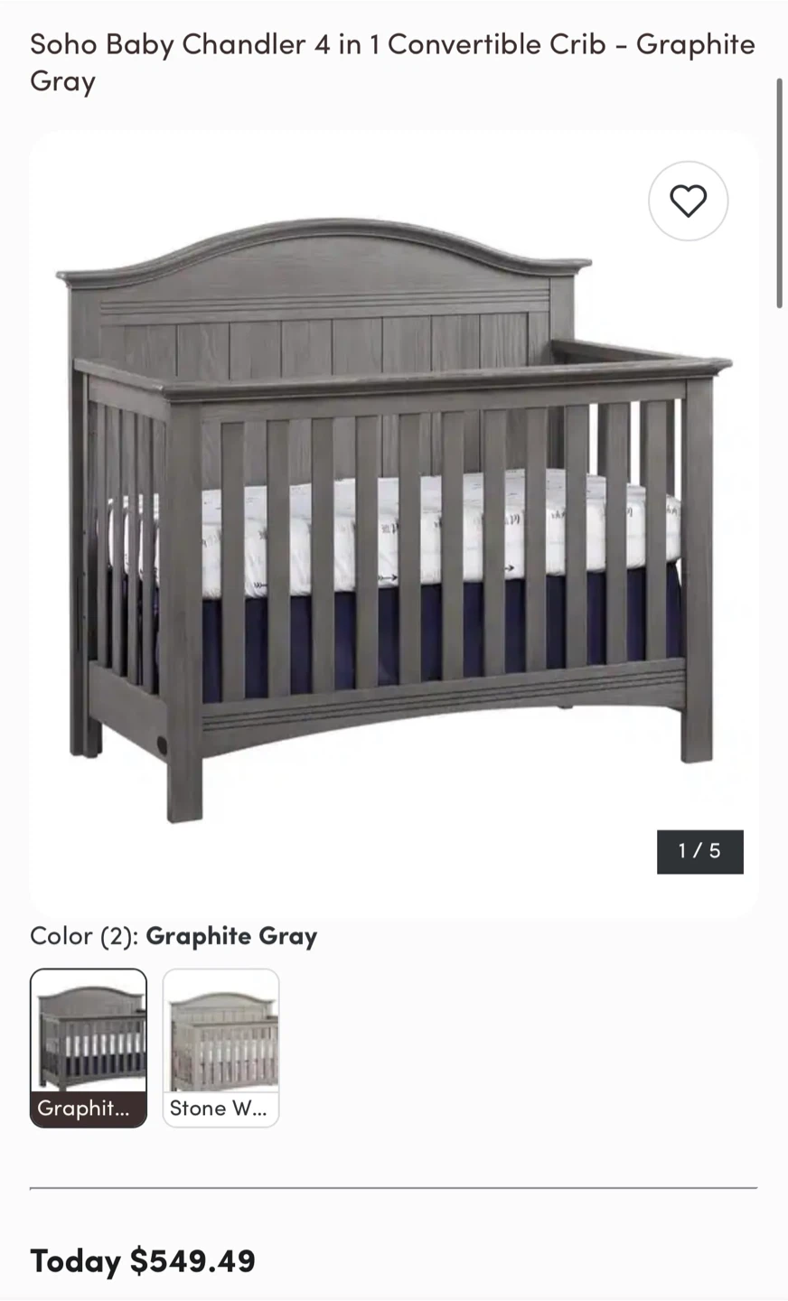 Soho Baby Chandler 4-in-1 Convertible Crib - Graphite Gray - photo 2
