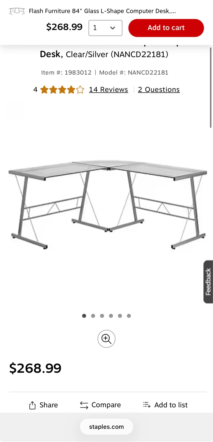 Flash Furniture Glass L-Shape Computer Desk