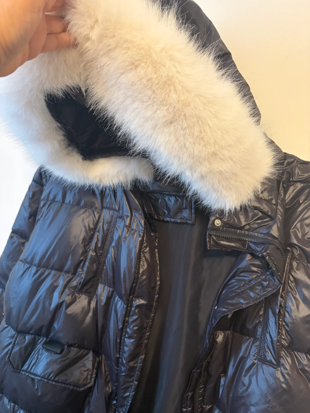 Black Long Puffer Coat with Faux Fur Hood