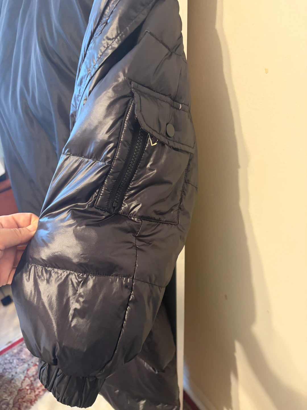 Black Long Puffer Coat with Faux Fur Hood - photo 4