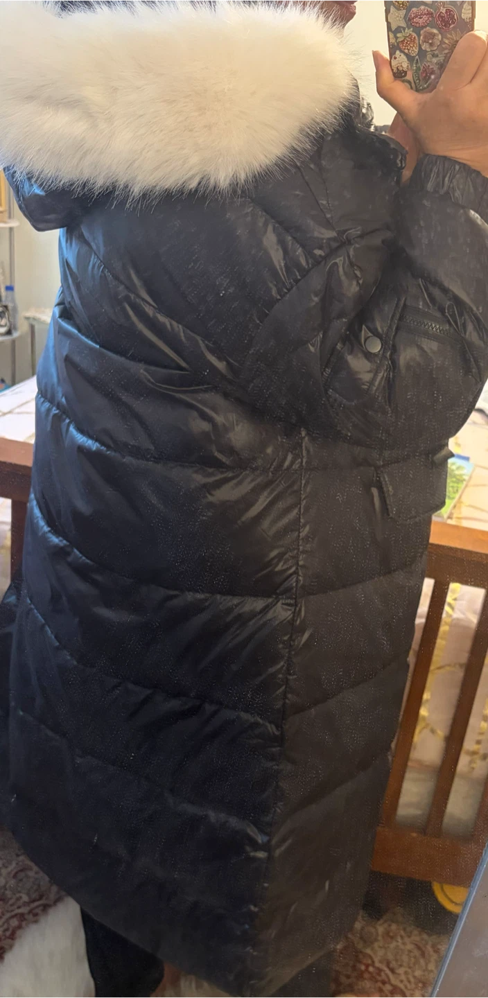 Black Long Puffer Coat with Faux Fur Hood - photo 5