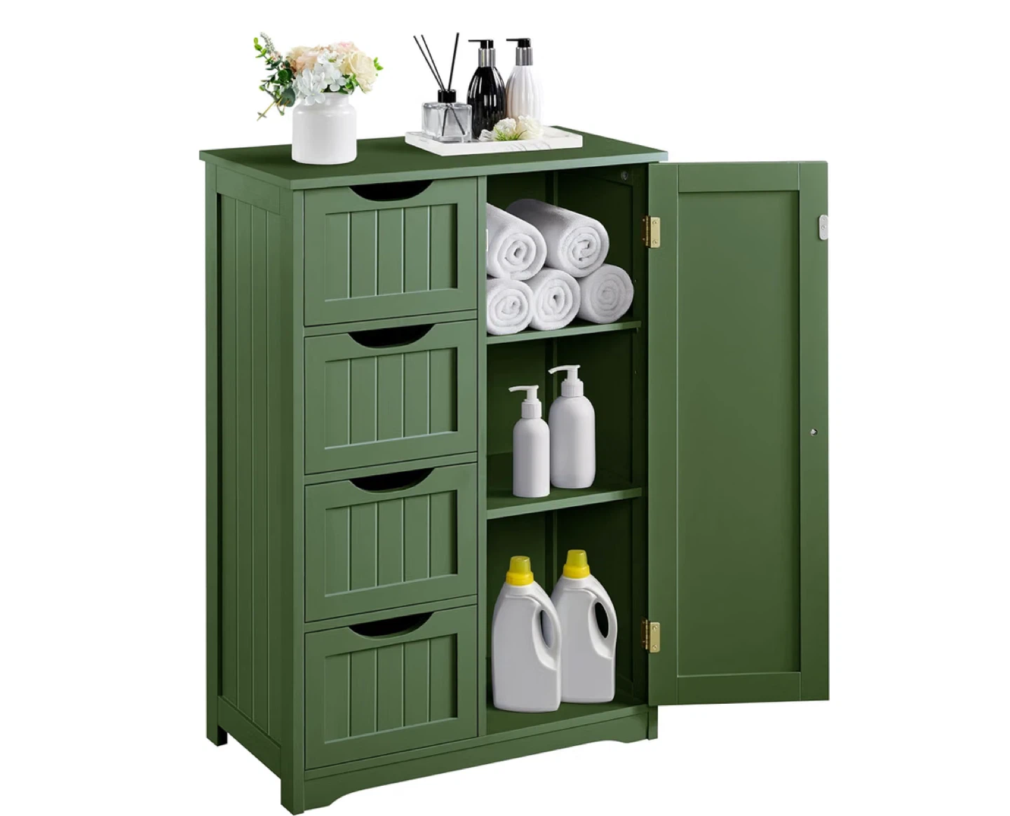 Green Bathroom Storage Cabinet with Drawers - photo 3