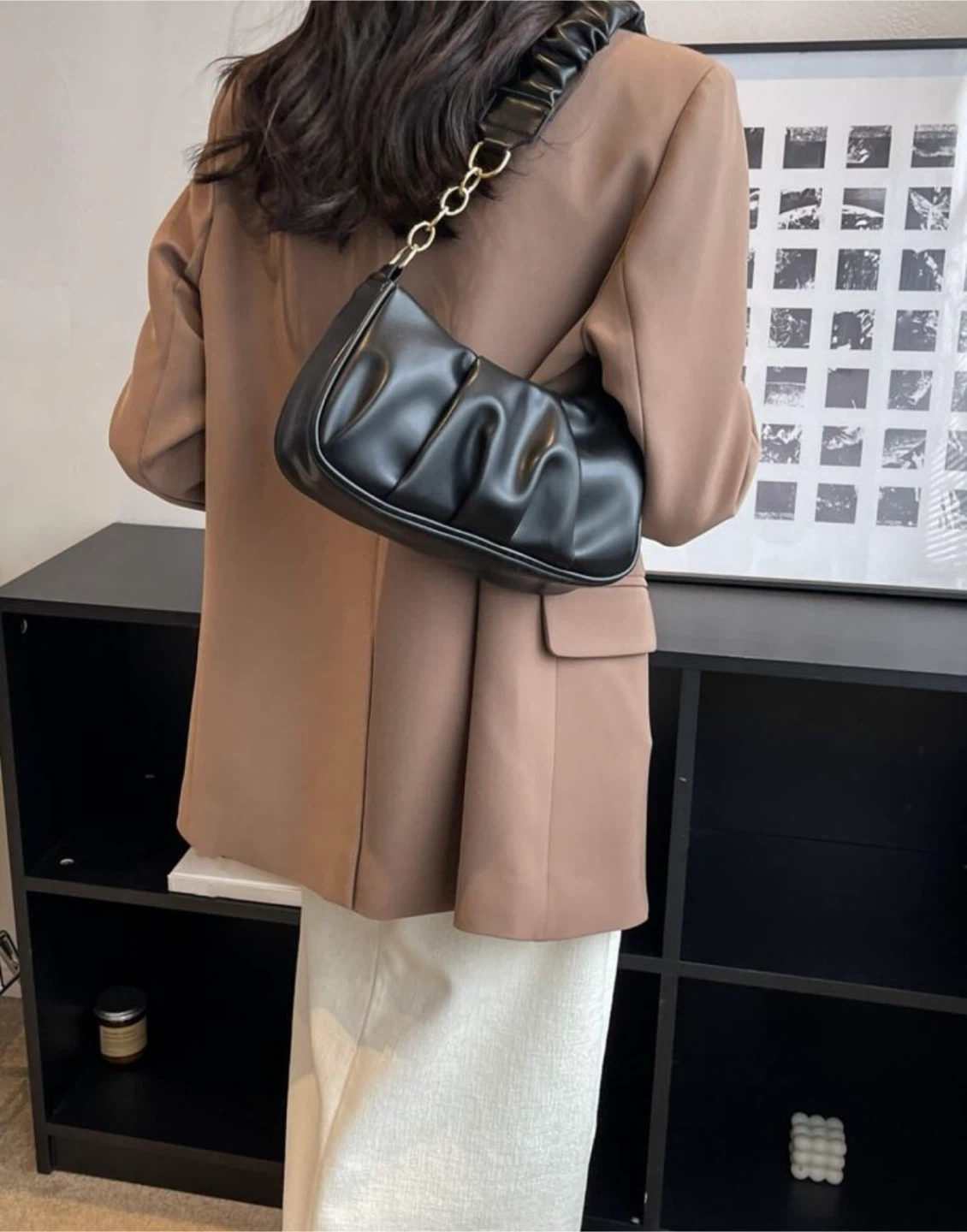 Simple Pleated Cloud Shoulder Bag - Black & White - photo 2