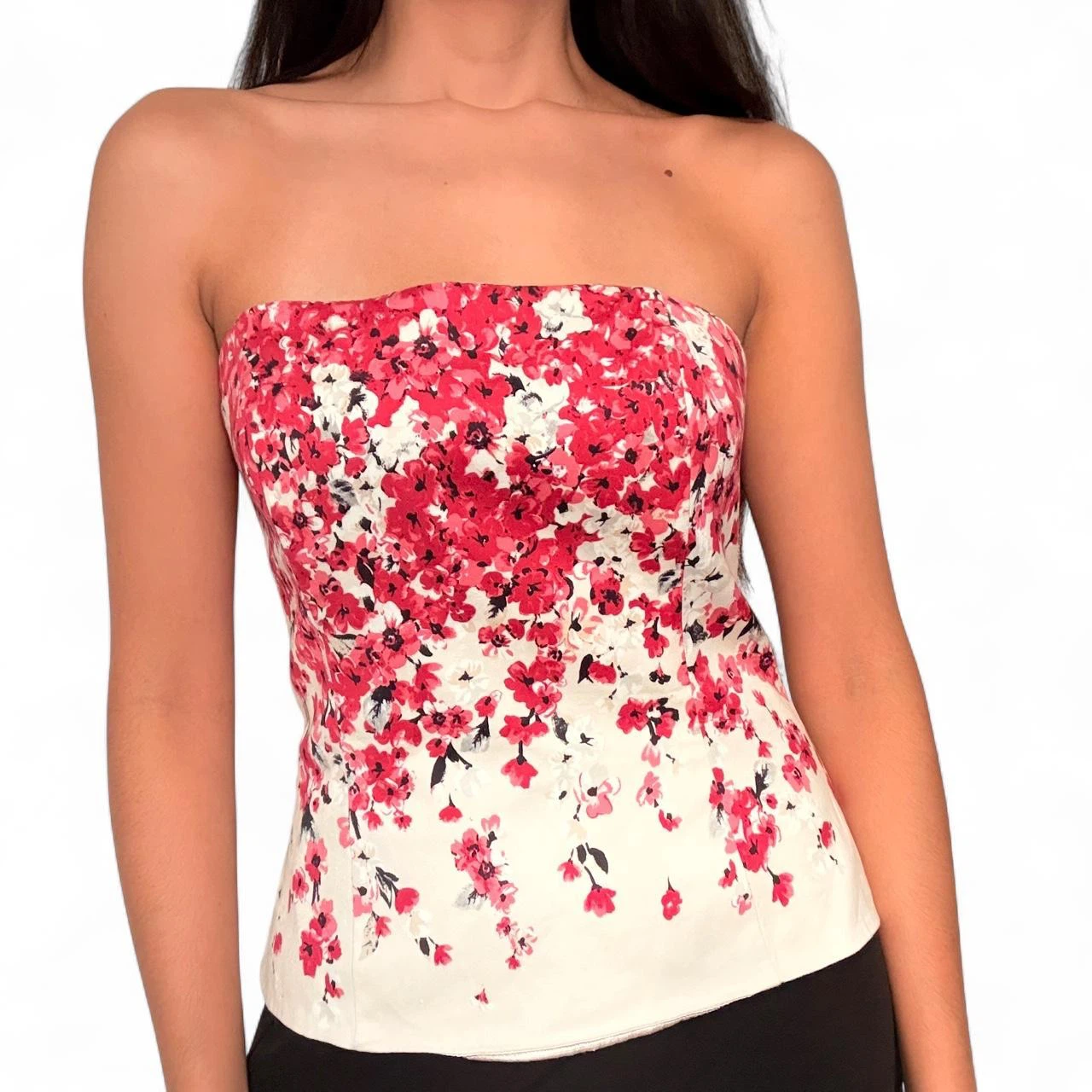 🏈 White House Black Market Floral Print Strapless Top size 4