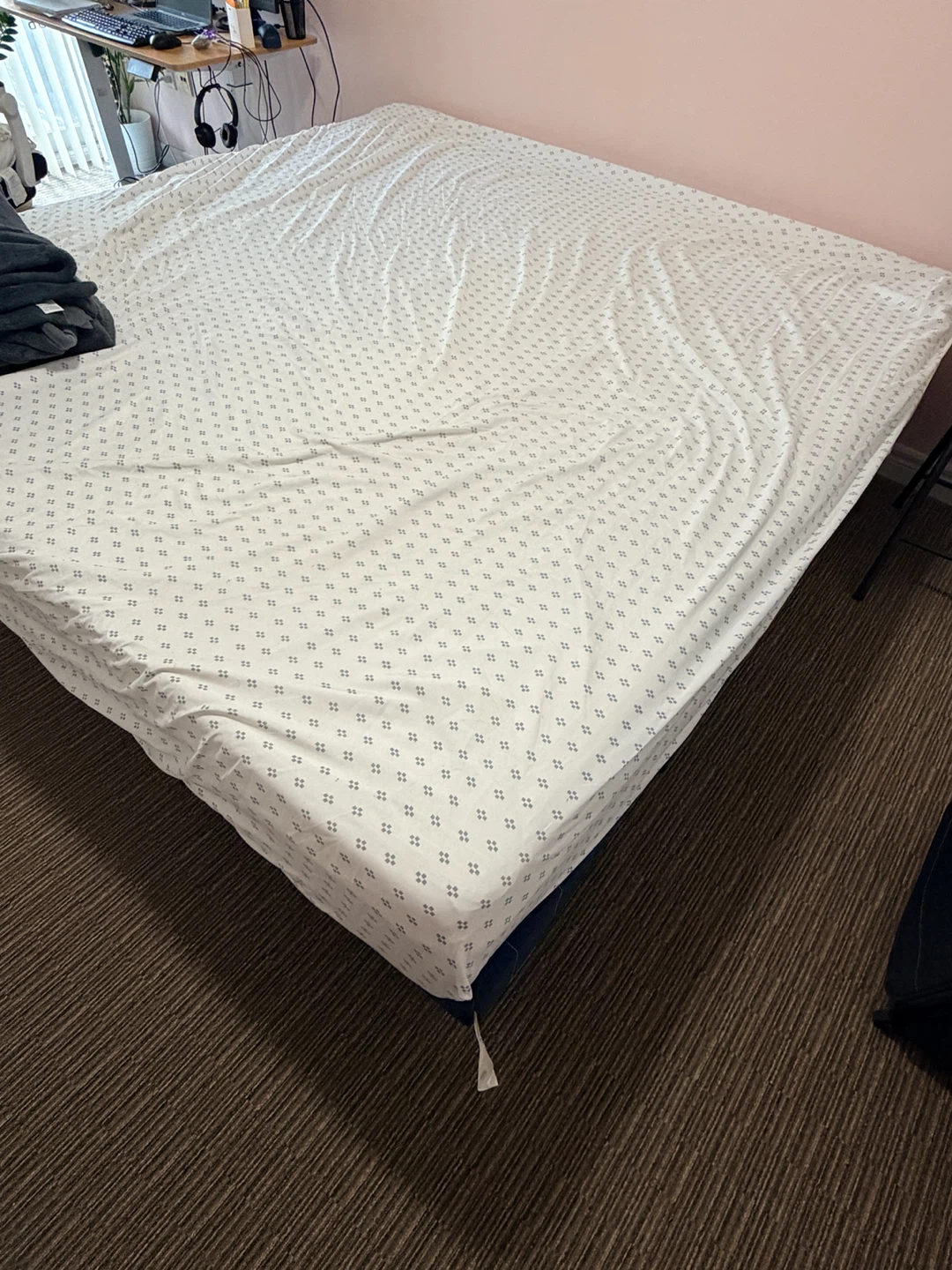 Moving sale - Blue Upholstered King Size Bed Frame with mattress