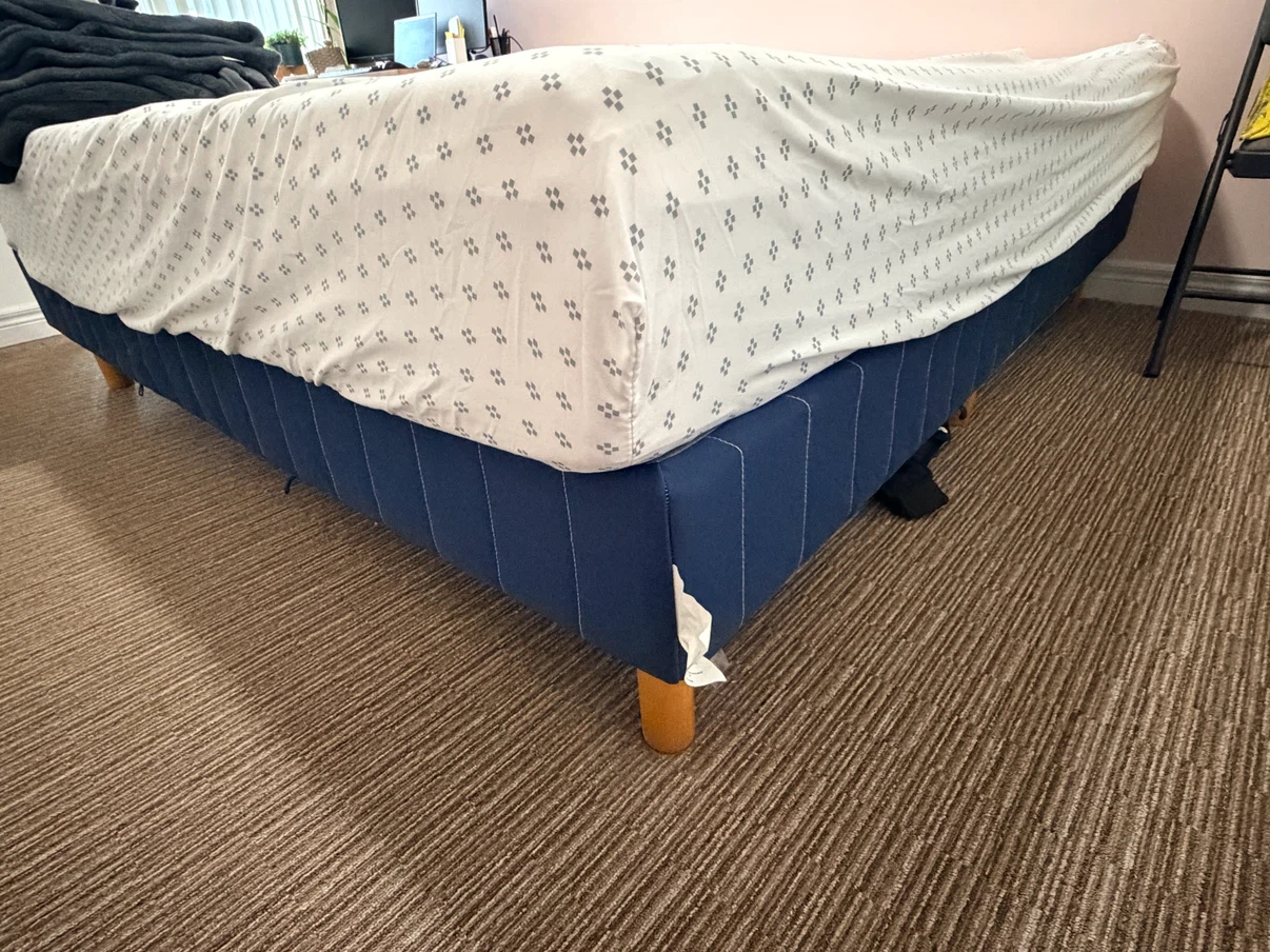 Moving sale - Blue Upholstered King Size Bed Frame with mattress - photo 2