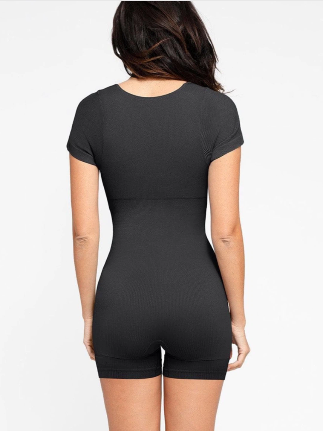 🏈 New Popilush Black Ribbed Short-Sleeve Romper Shapewear XL - photo 3