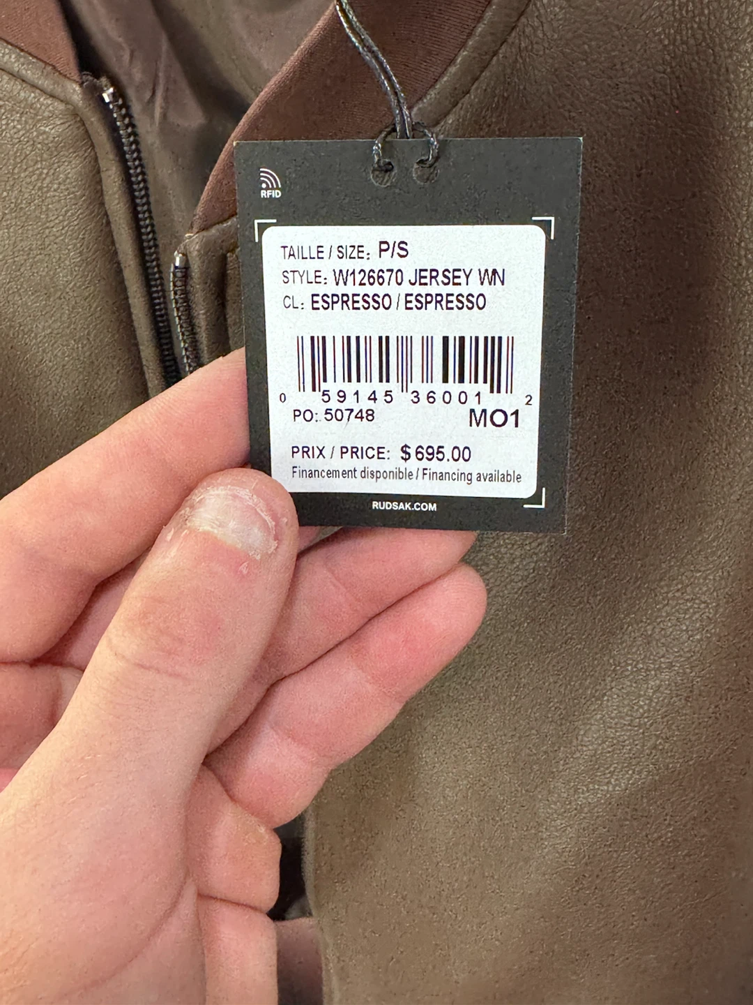 Rudsak Leather Bomber Jacket - Espresso - Size Small