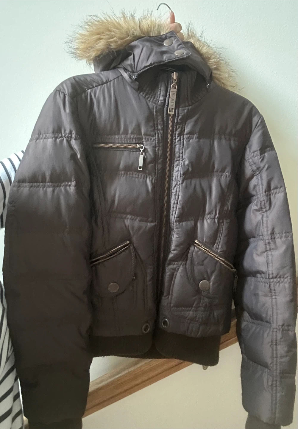 Vintage Y2K Mixit Brown Puffer Jacket with Faux-Fur Hood