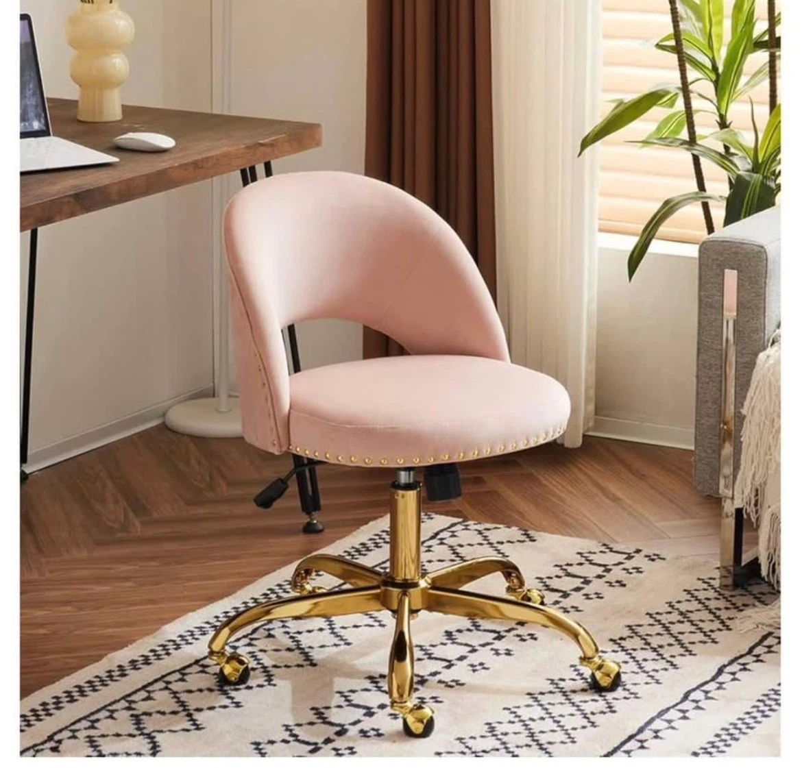 Pink Modern Velvet Office Chair