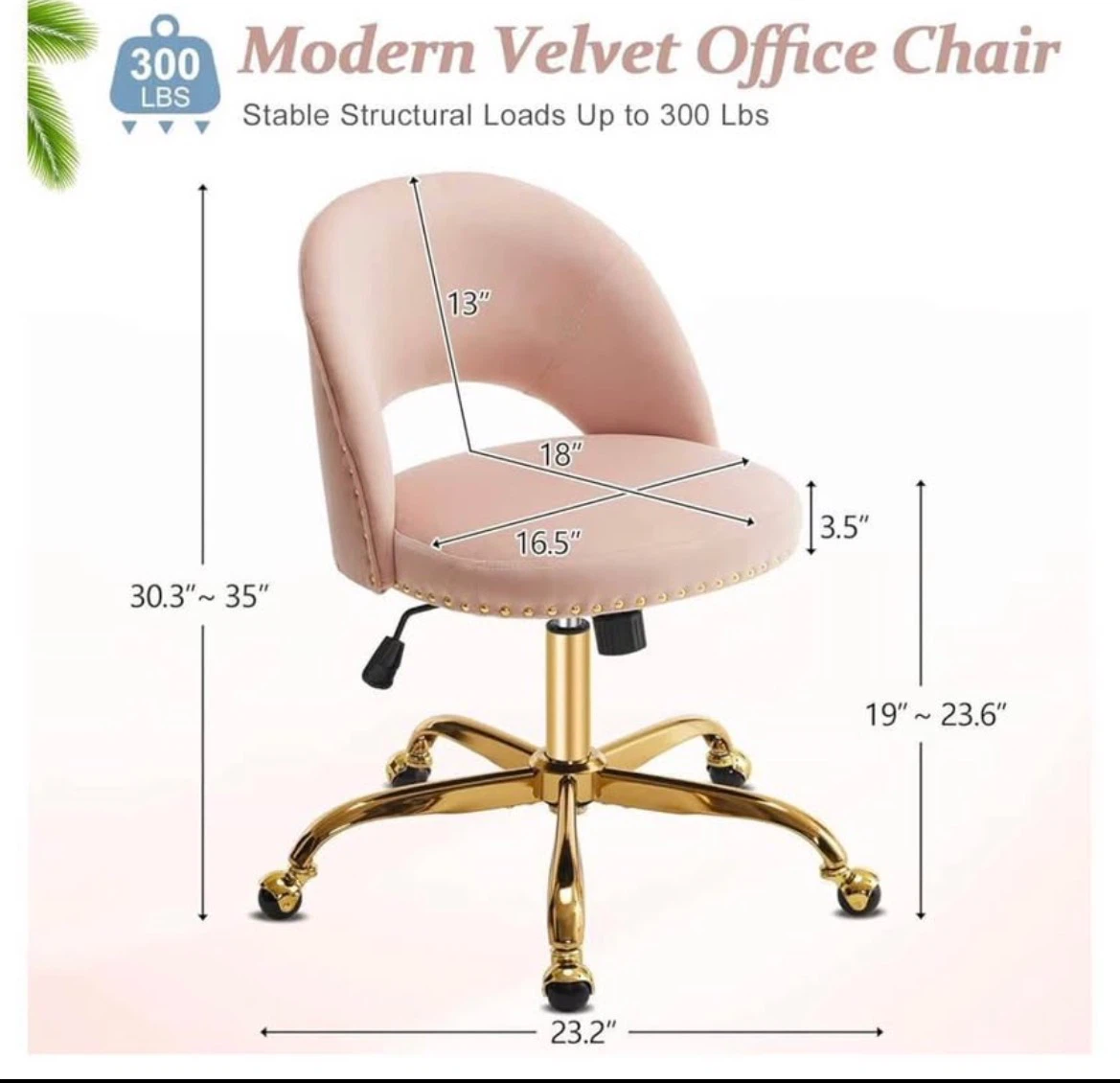 Pink Modern Velvet Office Chair - photo 2