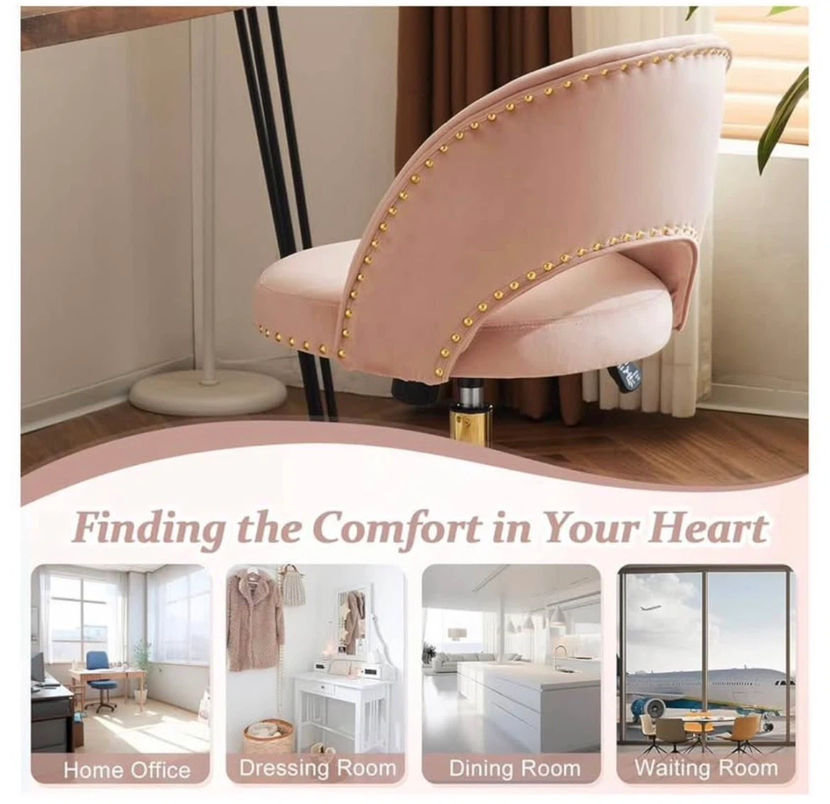 Pink Modern Velvet Office Chair - photo 4