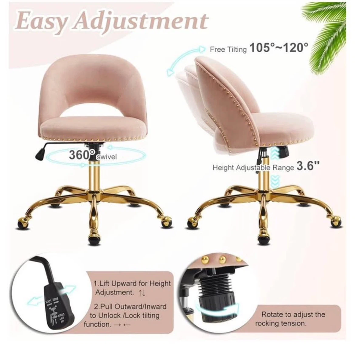 Pink Modern Velvet Office Chair - photo 5