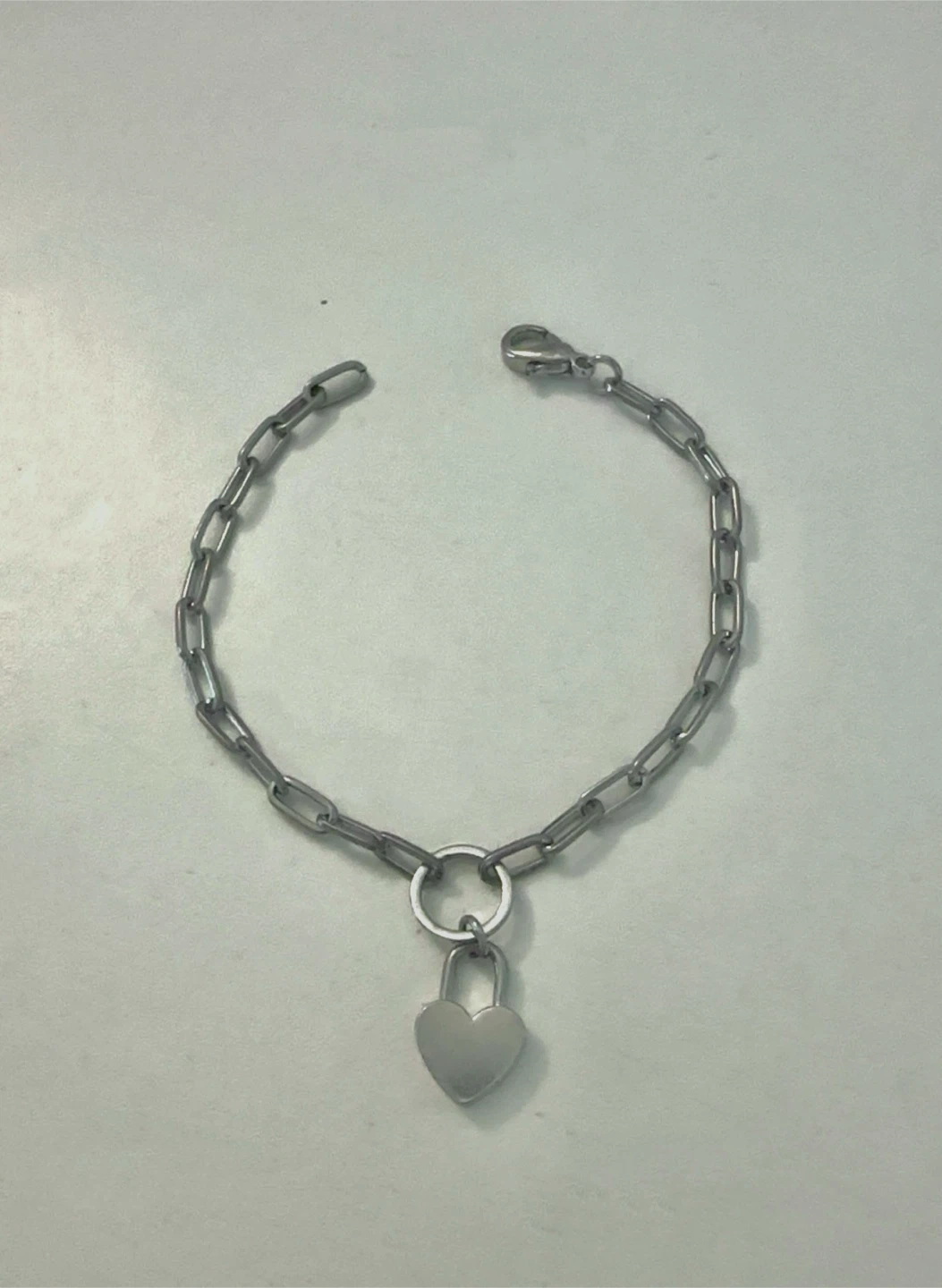 Silver Heart Lock Paperclip Chain Bracelet - photo 2