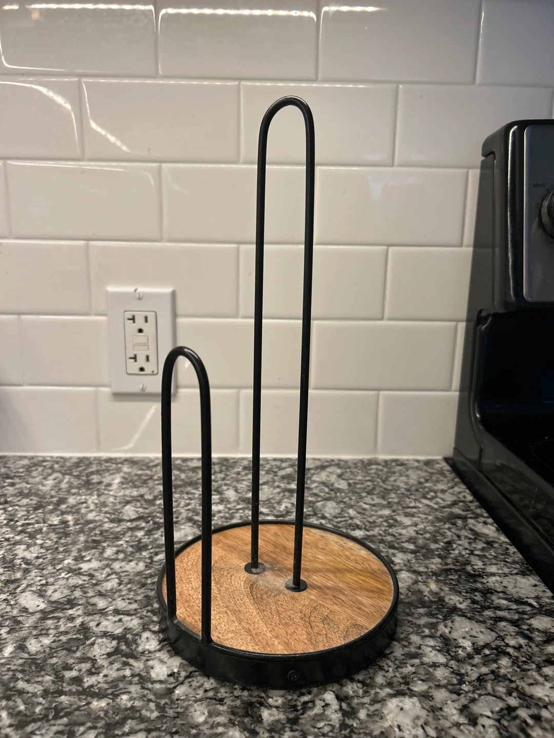 Black Metal and Wood Paper Towel Holder - photo 2
